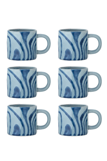 Bloomingville - Ninka Kop, Multipak, Blå, Stentøj - Ø7,5 × H8 cm, sæt med 6