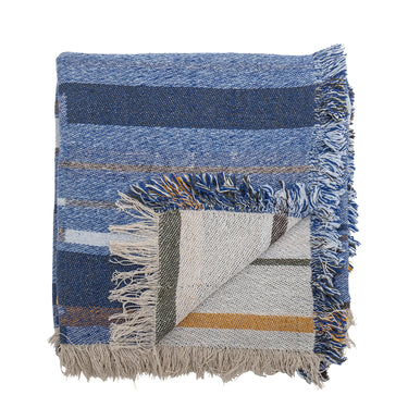 Bloomingville - Toscana Plaid, Blå, Genanvendt Bomuld - L160 × B130 cm