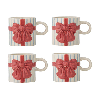 Bloomingville - Bowie Krus, Blå, Stentøj - Ø9,5 × H8 cm, sæt med 4