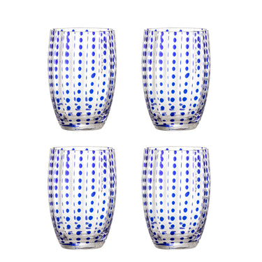 Bloomingville - Brinley Drikkeglas, Blå, Glas - Ø7,5 × H11 cm, sæt med 4