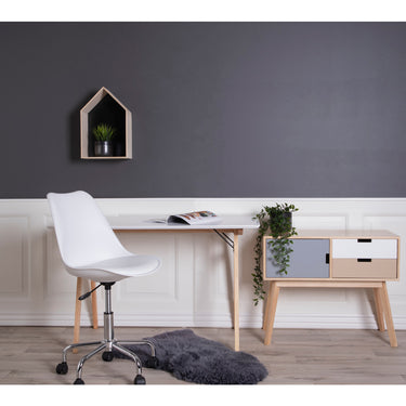 Vojens - Skrivebord i hvid og natur, 120x60x75,5cm - Bolig og Haven