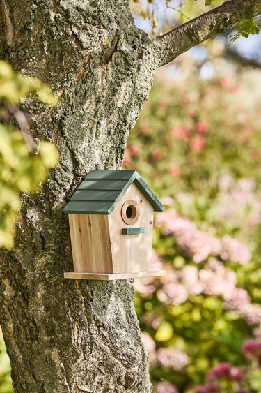 Ib Laursen - Fuglehus naturfarvet m/støvgrøn tag, hul Ø32 mm
