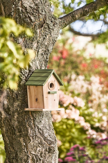 Ib Laursen - Fuglehus naturfarvet m/grønt tag, hul Ø32 mm