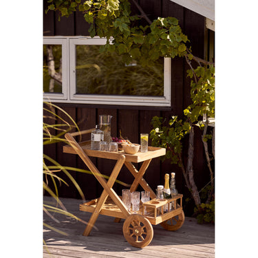 House Nordic Pasaku Serveringsvogn Teak Natur - 2 Bakker med Hjul og Håndtag - 86x50x81 cm