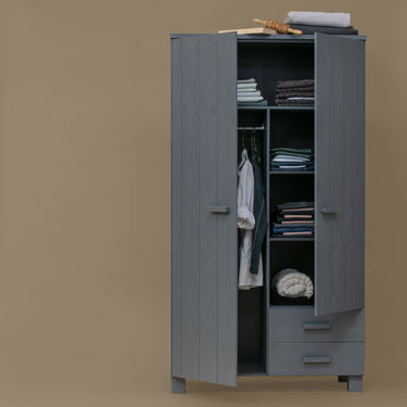 DENNIS WARDROBE WITH DRAWERS PINE STEEL GREY [fsc]