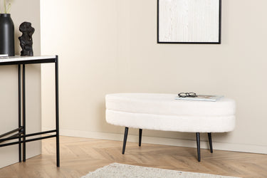 Venture Home - Otto puf – Benhvid teddy med sorte stålben – 100×40×41 cm - Bolig og Haven