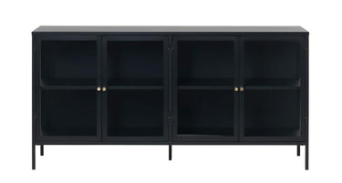 Carmel Skænk - Sort Metal med 4 Glaslåger, 170x85x40cm