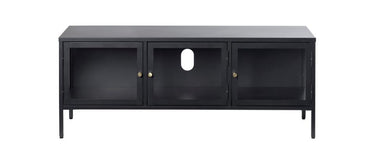 Carmel TV-bord - Sort Metal med Glaslåger, 132x40x52cm