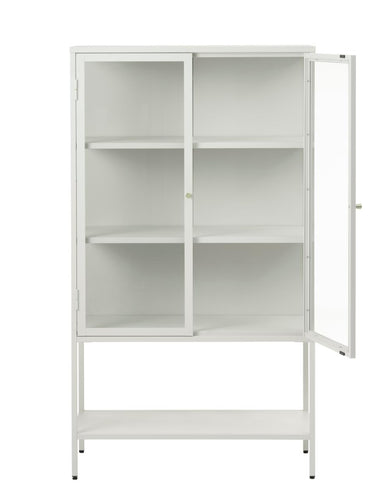Carmel Højskab 160 cm - Greige Metal med 2 Glaslåger og Høje Ben