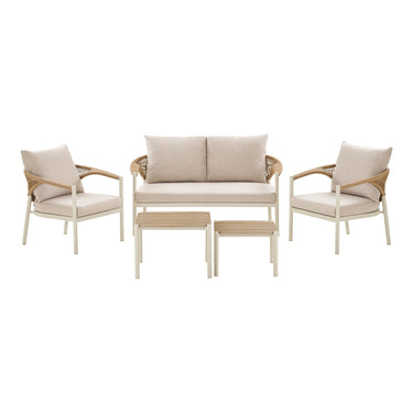 House Nordic - Abela Loungesæt Aluminium/Nonwood Sand/Natur - 2-pers. Sofa, 2 Stole, 2 Borde inkl. Hynder