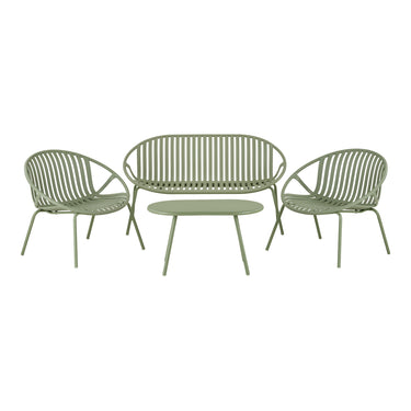 House Nordic - Saly Loungesæt Polypropylen/Stål Grøn - 2-pers. Sofa, 2 Stole, Sofabord