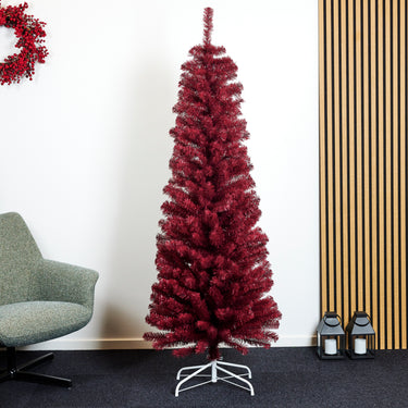 Nordic Winter - Juletræ kunstigt PVC "BLING" H180x68 cm. u/lys, mørkerød
