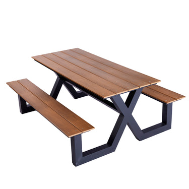 Hortus - Bord-/bænkesæt X-model teak nonwood og antracitstel, H: 72/44 x B: 151 x L: 176 cm