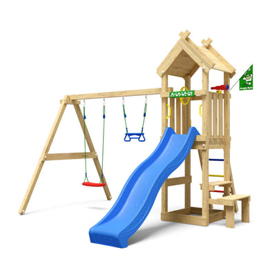 Jungle Gym - Legetårn Jungle Gym Totem w/2-Swing Module 200 og blå rutschebane