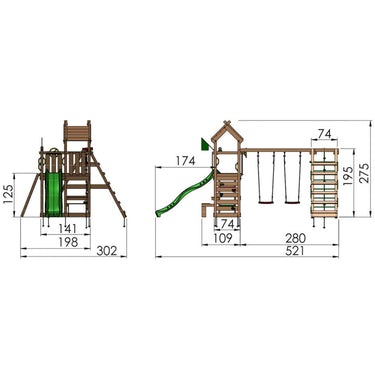 Jungle Gym - Legetårn Jungle Gym Teepee m/2-klatre modul 200 og grøn rutschebane