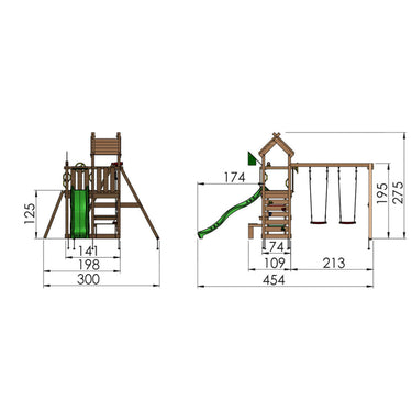 Jungle Gym - Legetårn Jungle Gym Teepee m/2-gyngemodul 200 og grøn rutschebane
