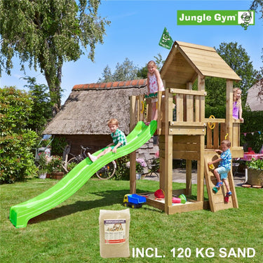 Jungle Gym - Legetårn Jungle Gym Cubby m/grøn rutschebane og120 kg sand