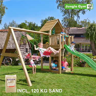 Jungle Gym - Legetårn Jungle Gym Cubby m/2-Swing Module 220, grøn rutschebane og 120 kg sand