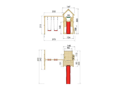 Jungle Gym - Legetårn Jungle Gym Cubby m/2-Swing Module 220 og gul rutschebane