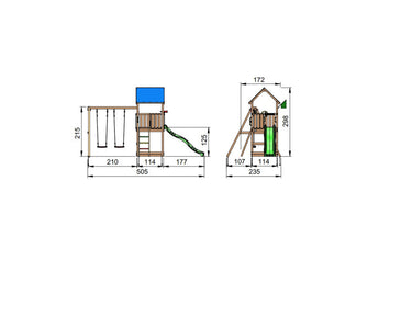 Jungle Gym - Legetårn Jungle Gym Castle 2.1 m/2-Swing Module 220 og blå rutschebane