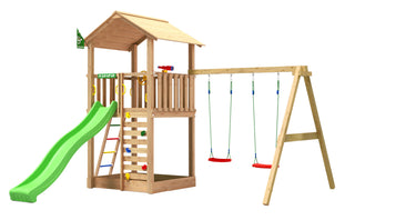 Jungle Gym - Legetårn Jungle Gym Sierra 2.1 m/2-Swing Module 220 og grøn rutschebane