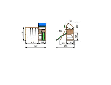 Jungle Gym - Legetårn Jungle Gym Home 2.1 m/2-Swing Module 220 og grøn rutschebane