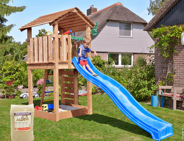 Jungle Gym - Legetårn Jungle Gym Cottage 2.1 m/blå rutschebane og 120 kg sand