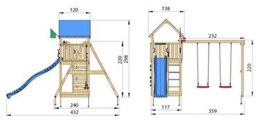 Jungle Gym - Legetårn Jungle Gym Lodge 2.1 inkl. Swing Module og blå rutschebane