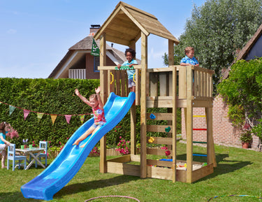 Jungle Gym - Legetårn Jungle Gym Mansion 2.1 m/blå rutsjebane og 120 kg sand
