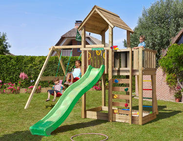 Jungle Gym - Legetårn Jungle Gym Mansion 2.1 w/2-Swing Module 220, grøn rutsjebane og 120 kg sand