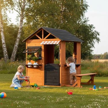 Nordic Play - Legehus Brunbejset 170x126cm FSC-Certificeret