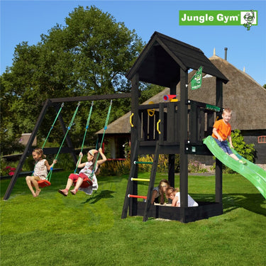 Jungle Gym - Legetårn Jungle Gym Club, grundmalet sort, m/2-gynge Modul 220 ekskl. rutschebane