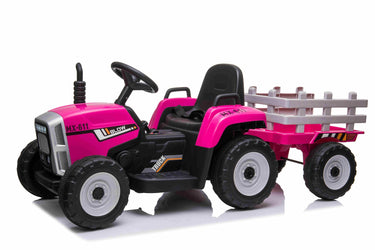 El Traktor, pink, inkl. vogn, PU lædersæder, gummihjul, litium batteri og fjernbetjening